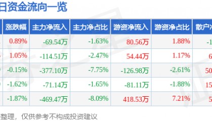 股票行情快报：海欣股份（600851）9月8日主力资金净卖出69.54万元