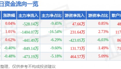 股票行情快报：德赛电池（000049）1月21日主力资金净卖出528.14万元