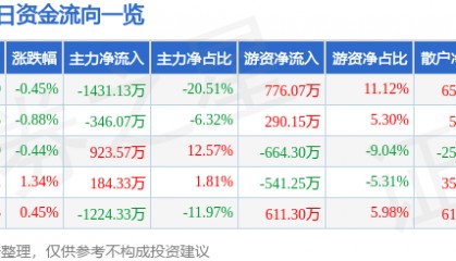 股票行情快报：深圳燃气（601139）3月28日主力资金净卖出1431.13万元