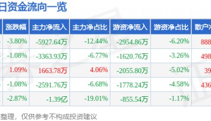 股票行情快报：岭南股份（002717）3月13日主力资金净卖出5927.64万元