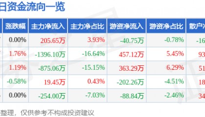 股票行情快报：胜利股份（000407）7月9日主力资金净买入205.65万元