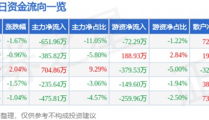 股票行情快报：三江购物（601116）3月28日主力资金净卖出651.96万元